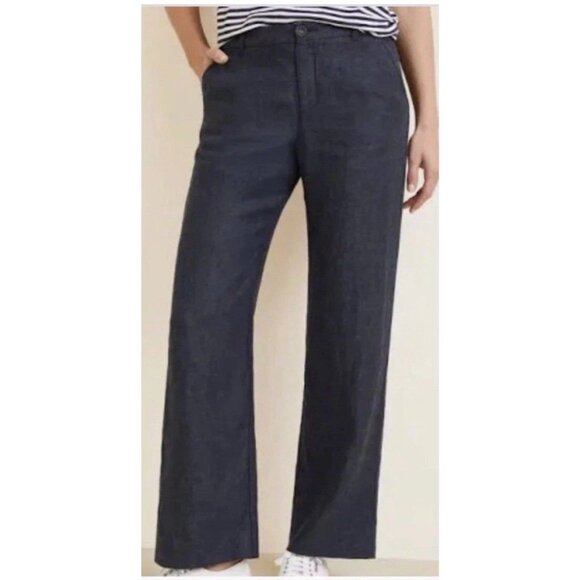 Garnet Hill Women’s Sz 00 Classic Linen Black Trousers Straight Wide Leg Pants - Picture 1 of 3